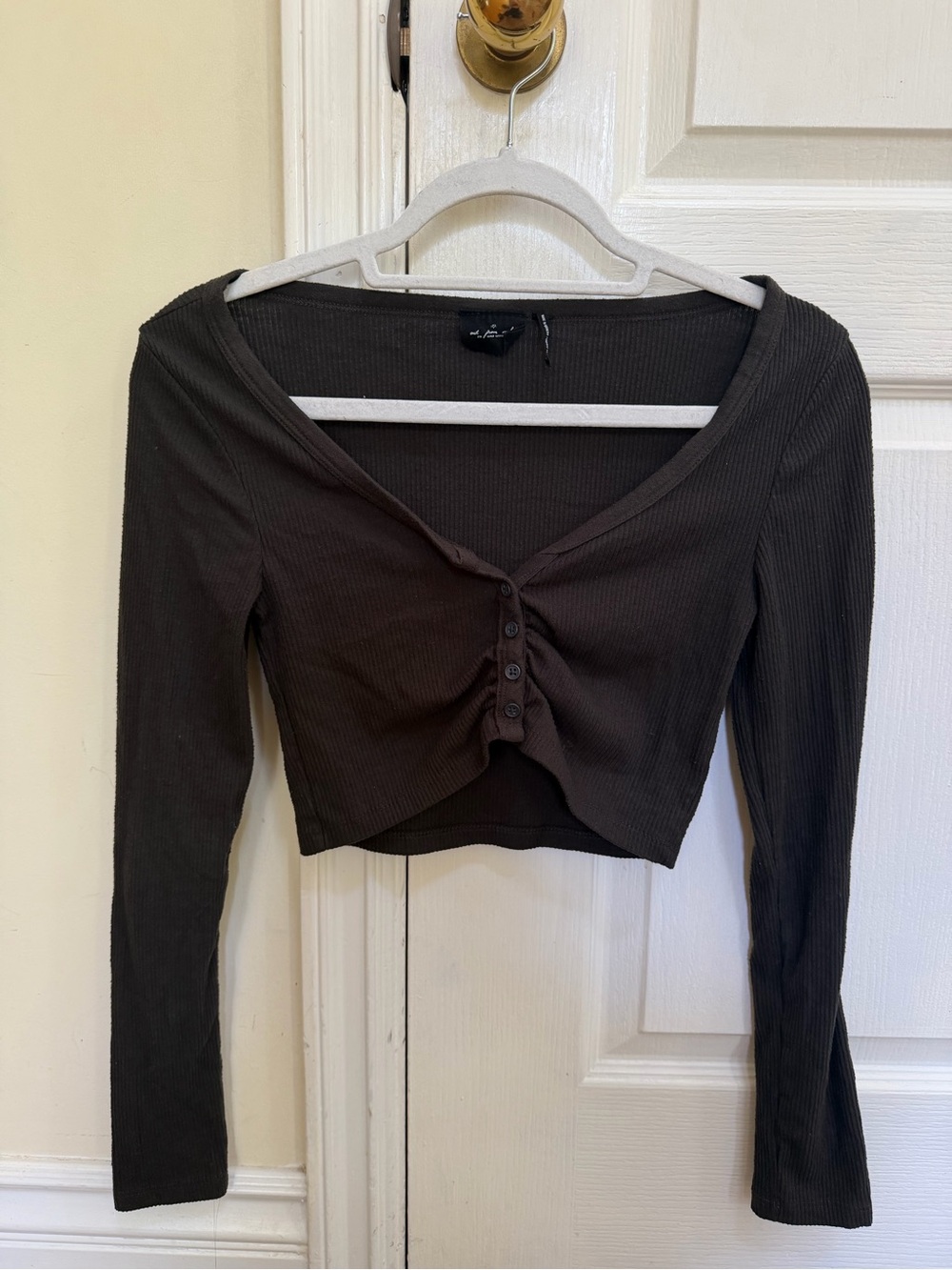 Urban Outfitters Out from Under Ribbed Button-Front Crop Top in Black